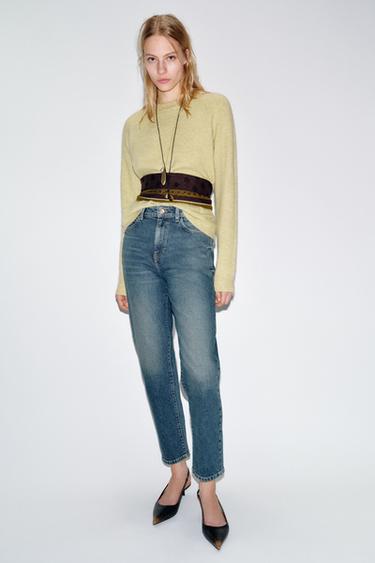 Z1975 MOM FIT БЕЛІ БИІК ДЖИНС - Көк Zara компаниясынан