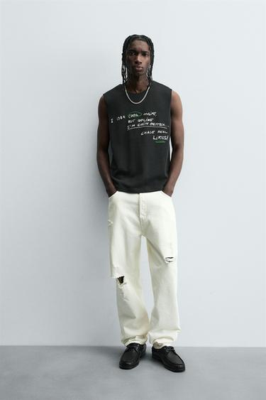 CAMISETA TANK COM TEXTO ESTAMPADO - Preto da Zara