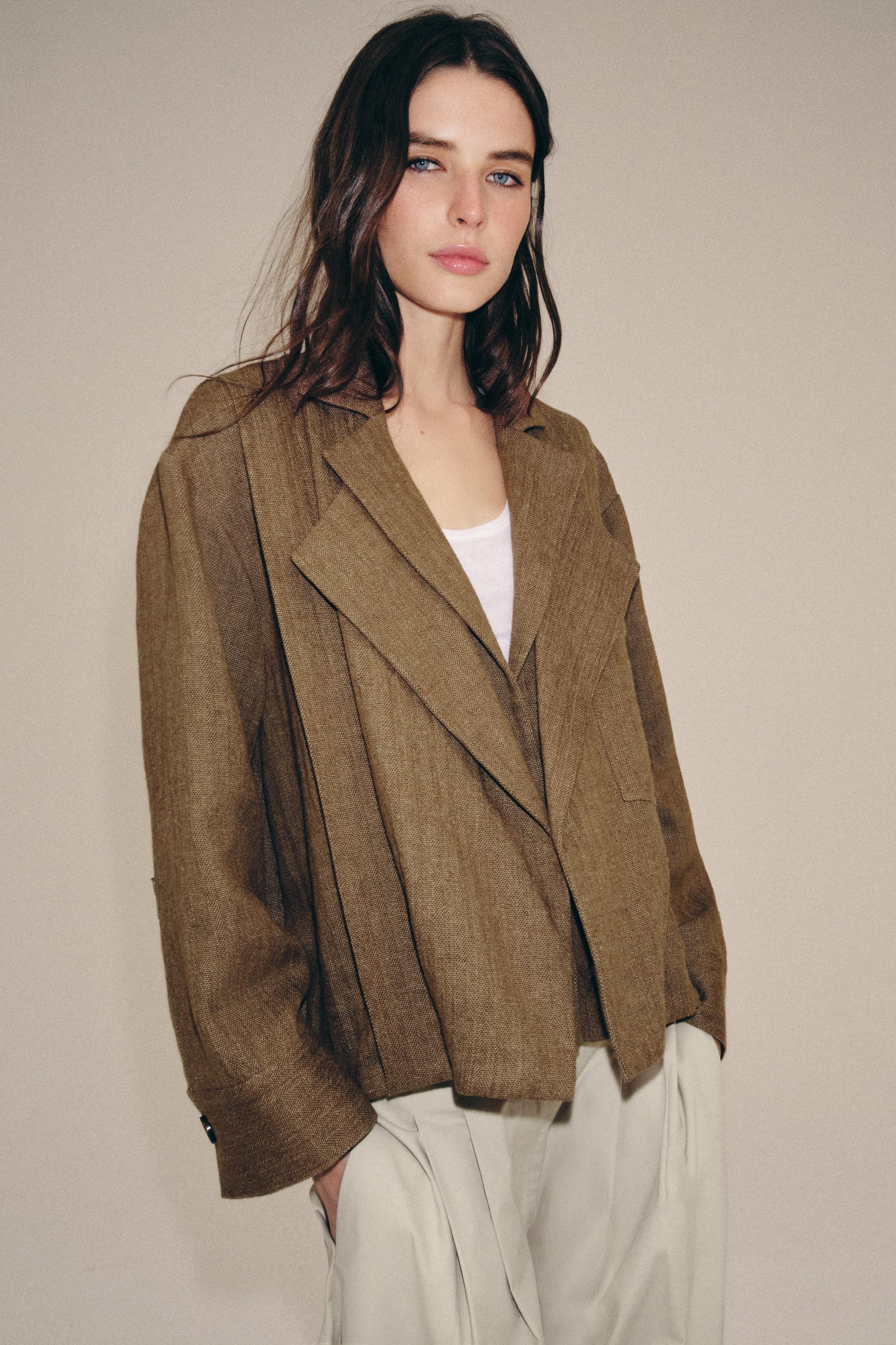 LINEN POCKET BOMBER JACKET ZW COLLECTION