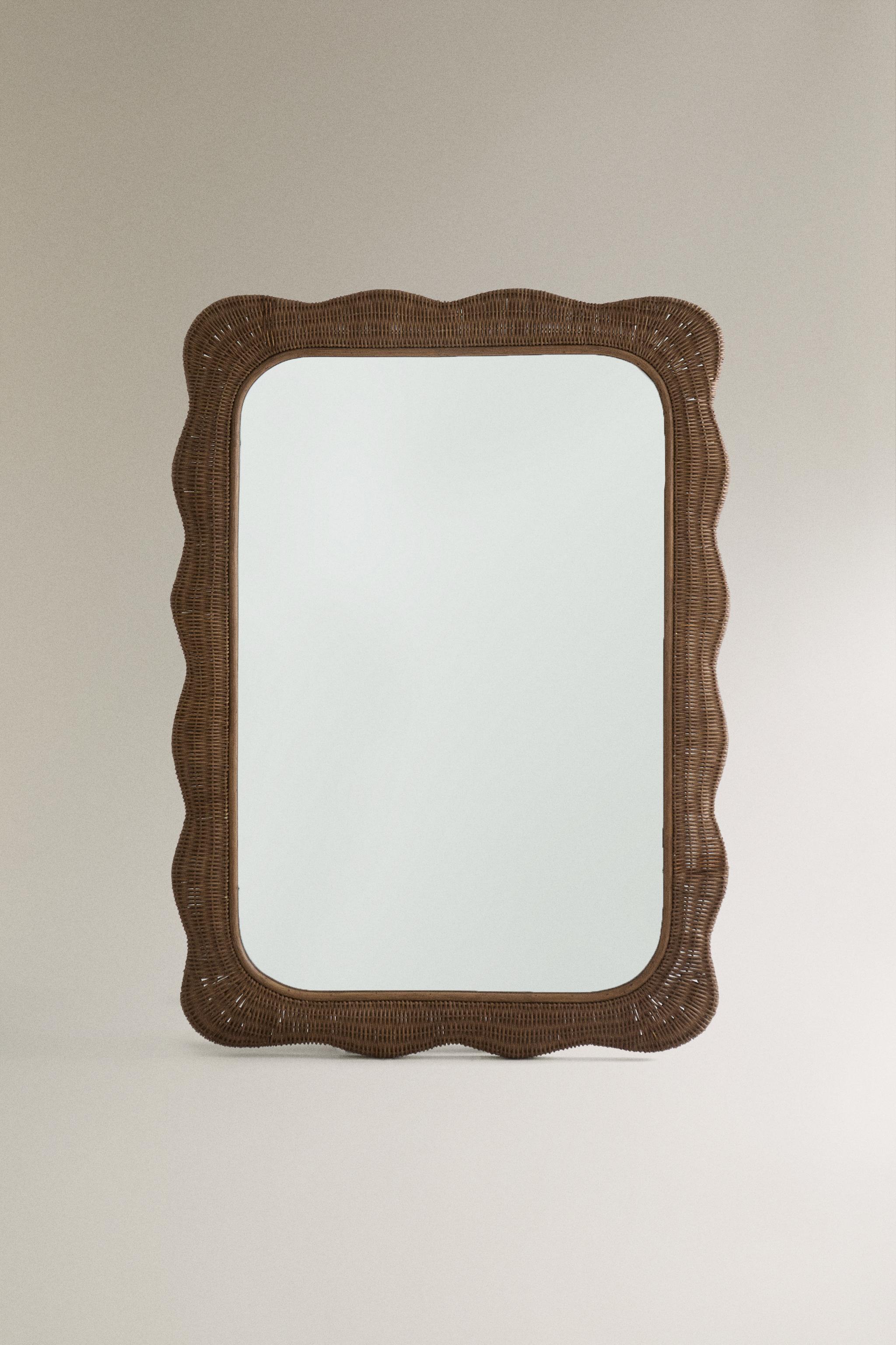 Irregular Rattan Wall Mirror - Unique Rectangular Design