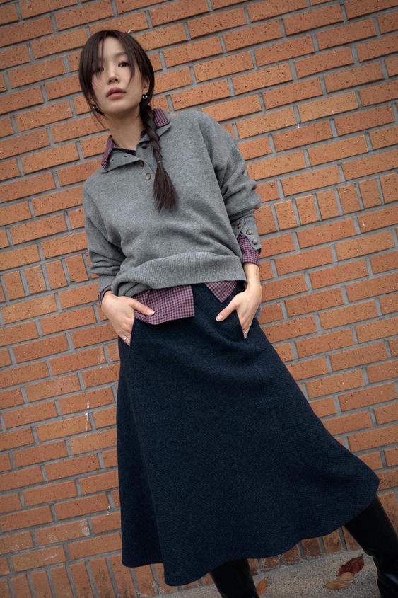 ZW COLLECTION ウール混紡ケープスカート - ブルーグレー | ZARA Japan 