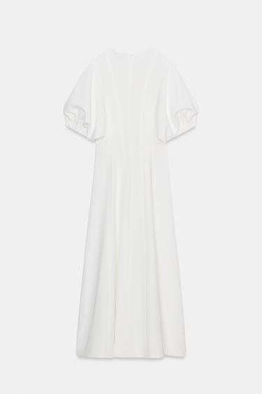 ROBE MI-LONGUE À MANCHES BOUFFANTES - Blanc cassé de Zara - Image 6