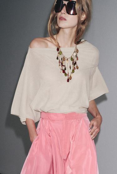 PLAIN KNIT SHORT SLEEVE JUMPER - Sand by Zara