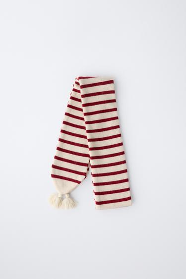 STRIPED KNIT SCARF WITH WOOL - Ecru / Red by Zara - Image 0