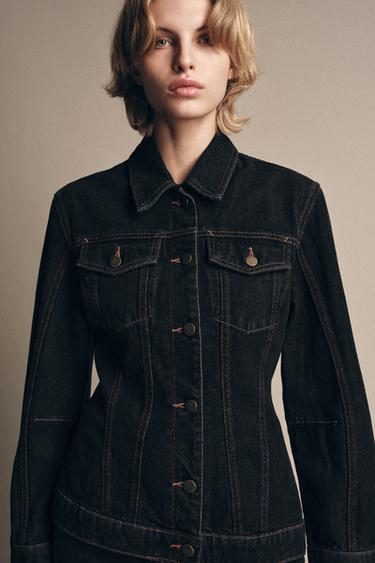 Zara ZW COLLECTION FITTED DENIM JACKET - Black