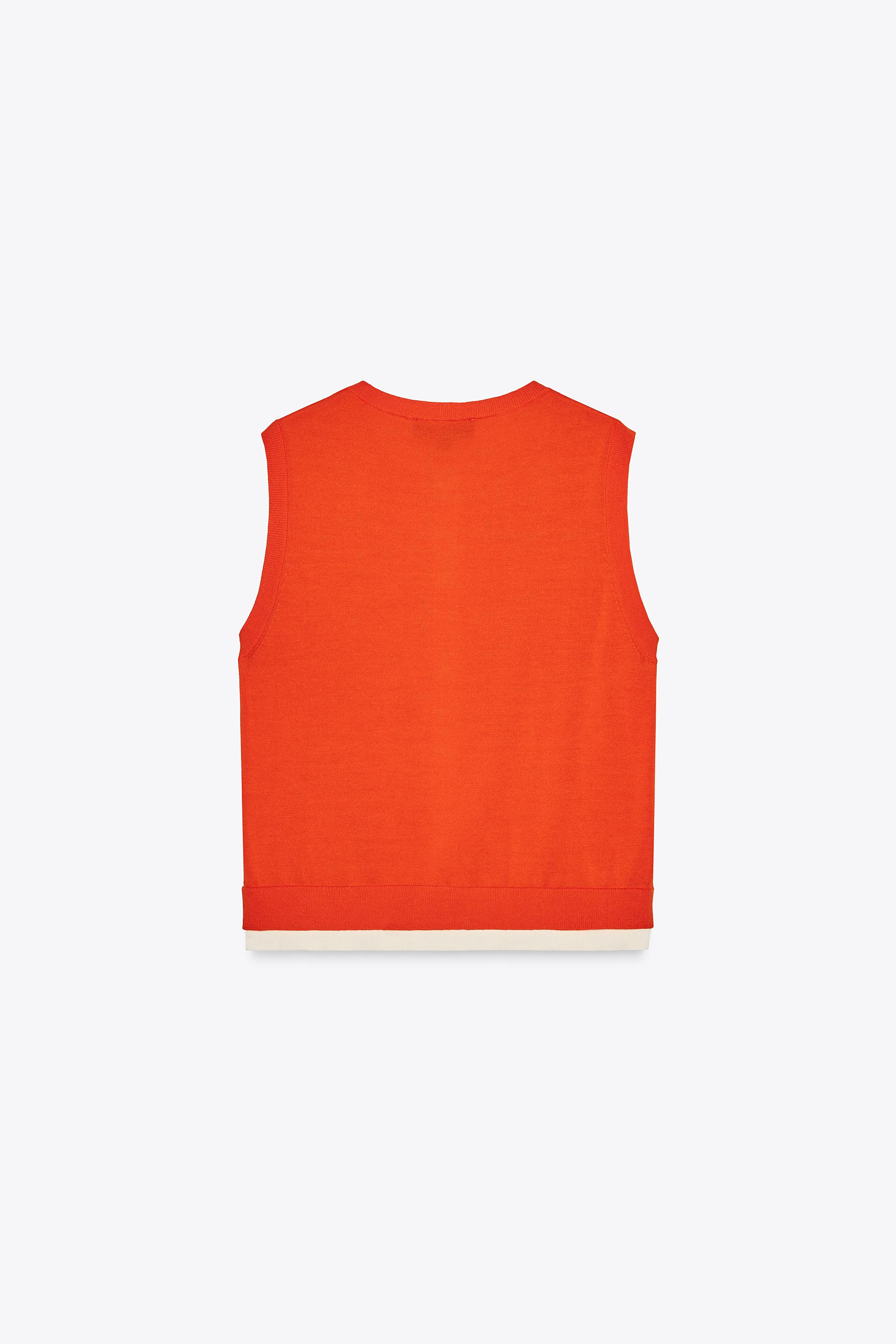 カラーブロックニットベスト - オレンジ色 | ZARA Japan / 日本