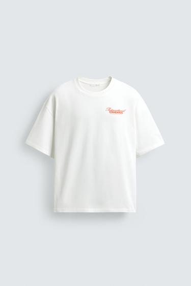 T-SHIRT À INSCRIPTIONS IMPRIMÉES EN CONTRASTE - Blanc cassé de Zara