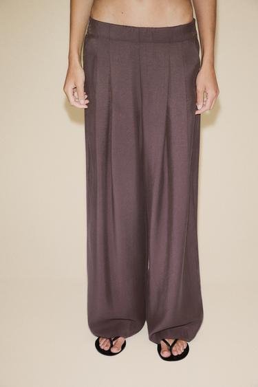 PANTALÓN PALAZZO - Berenjena de Zara