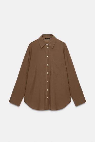 OVERSIZE COTTON SHIRT - Brown by Zara