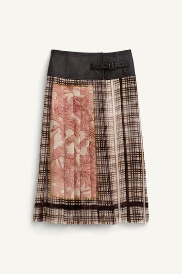 Zara LIMITED EDITION SCARF PLEATED SKIRT - Printed