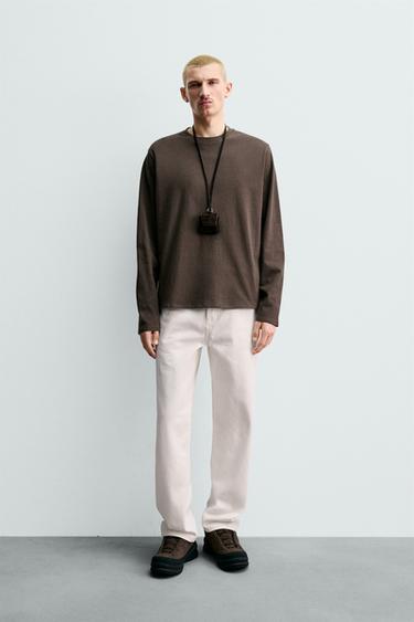 Zara ORIGINS MEDIUM WEIGHT LONG SLEEVE T-SHIRT - Brown