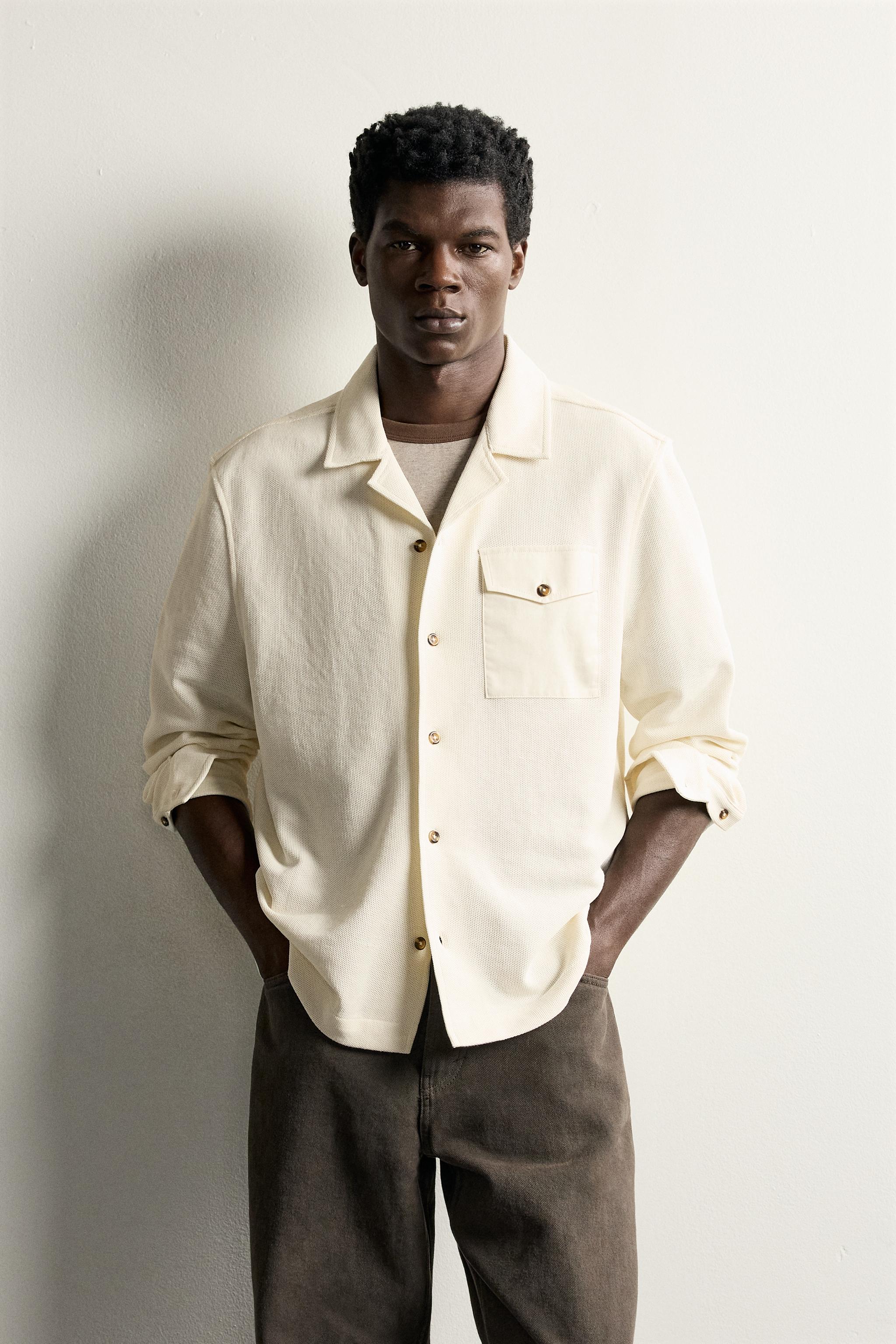 Мужские рубашки Zara CONTRAST POCKET PIQUE SHIRT — фото 2