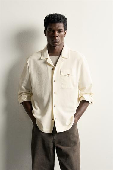 CONTRAST POCKET PIQUE SHIRT — Ecru 2