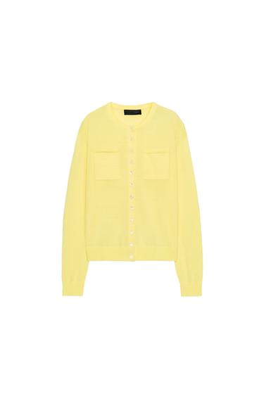 WOOL BLEND CARDIGAN WITH POCKETS - Light yellow by Zara