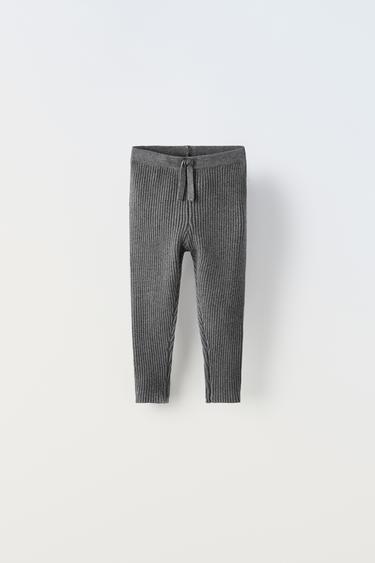 Zara RIBBED KNIT LEGGINGS - Gray marl - Image 0