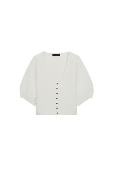 벌룬 슬리브 니트 재킷 - Zara 스톤