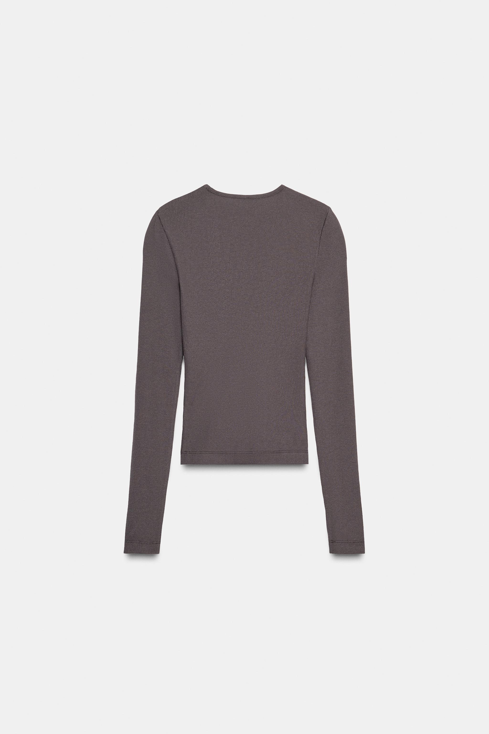 LONG SLEEVE RIBBED TOP - White | ZARA Iraq