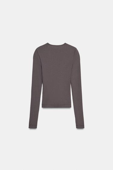 LONG SLEEVE RIBBED TOP - Brown by Zara