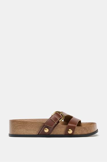 SANDALIA PLATAFORMA TIRAS PIEL - Marrón de Zara