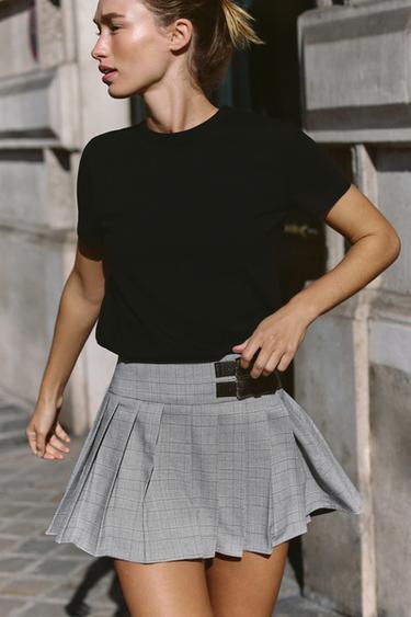 Zara PLAID BOX PLEAT SKORT - Gray
