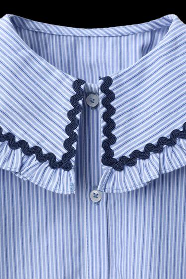 Zara PETER PAN COLLAR SHIRT WITH RICKRACK TRIM - Blue