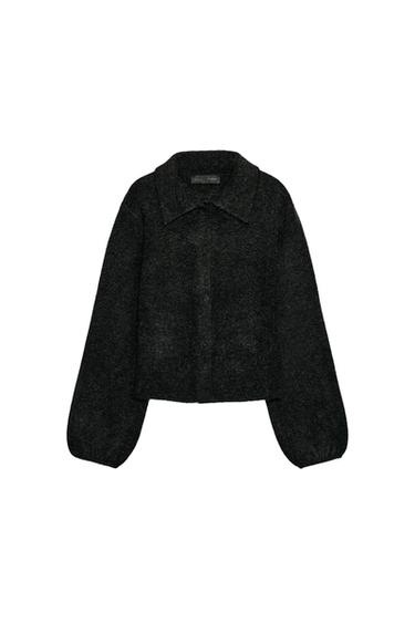 Zara LAPEL COLLAR KNIT CARDIGAN - Dark gray