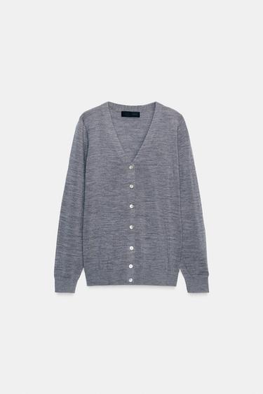 CHAQUETA PUNTO 100% LANA MERINO - Gris vigoré de Zara