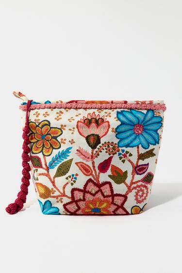 Zara EMBROIDERED FLORAL PRINT TOILETRY BAG - Multicolored