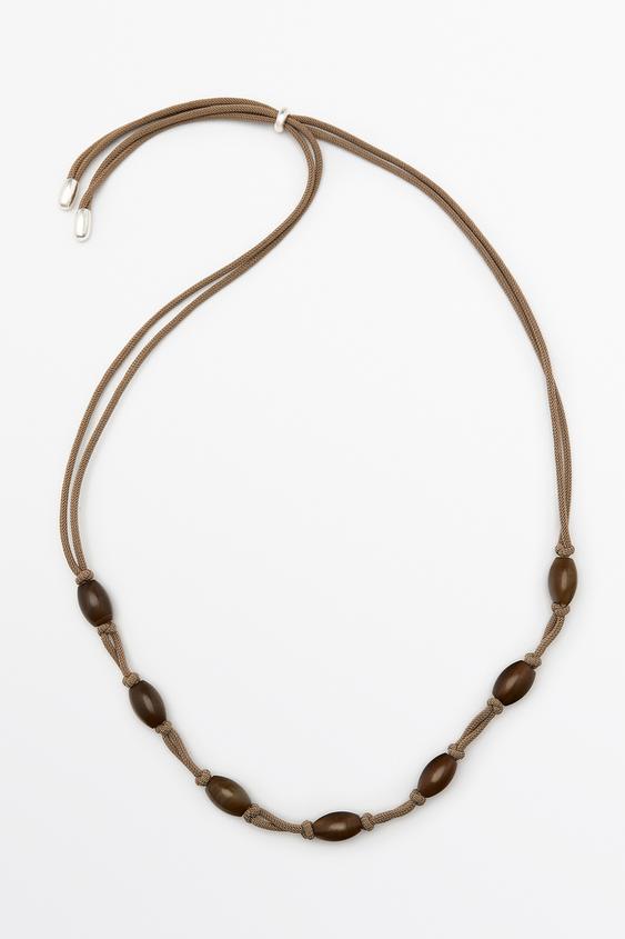 Zara Gem-effect bead cord necklace - Brown - Image 0