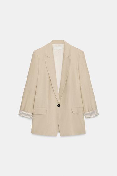 VESTE AVEC LIN À MANCHES RETROUSSÉES - Beige clair de Zara