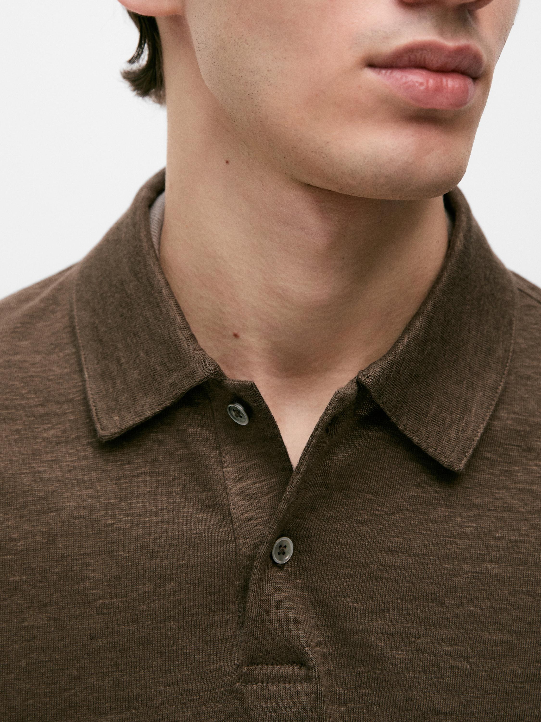 100% linen long sleeve polo shirt