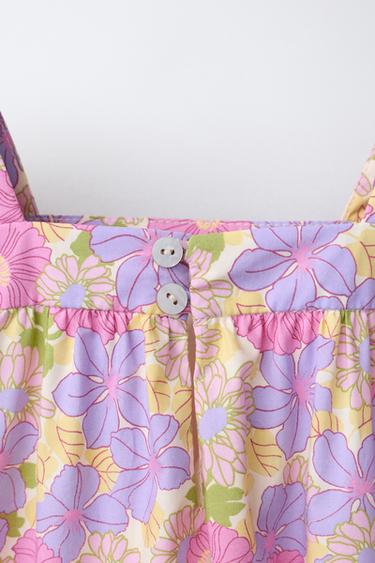 ROBE EN POPELINE À MANCHES BALLON ET FLEURS - Multicolore de Zara - Image 3