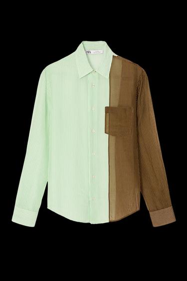 Zara LIMITED EDITION STRIPED COLOR BLOCK SHIRT - Green stripe - Image 0