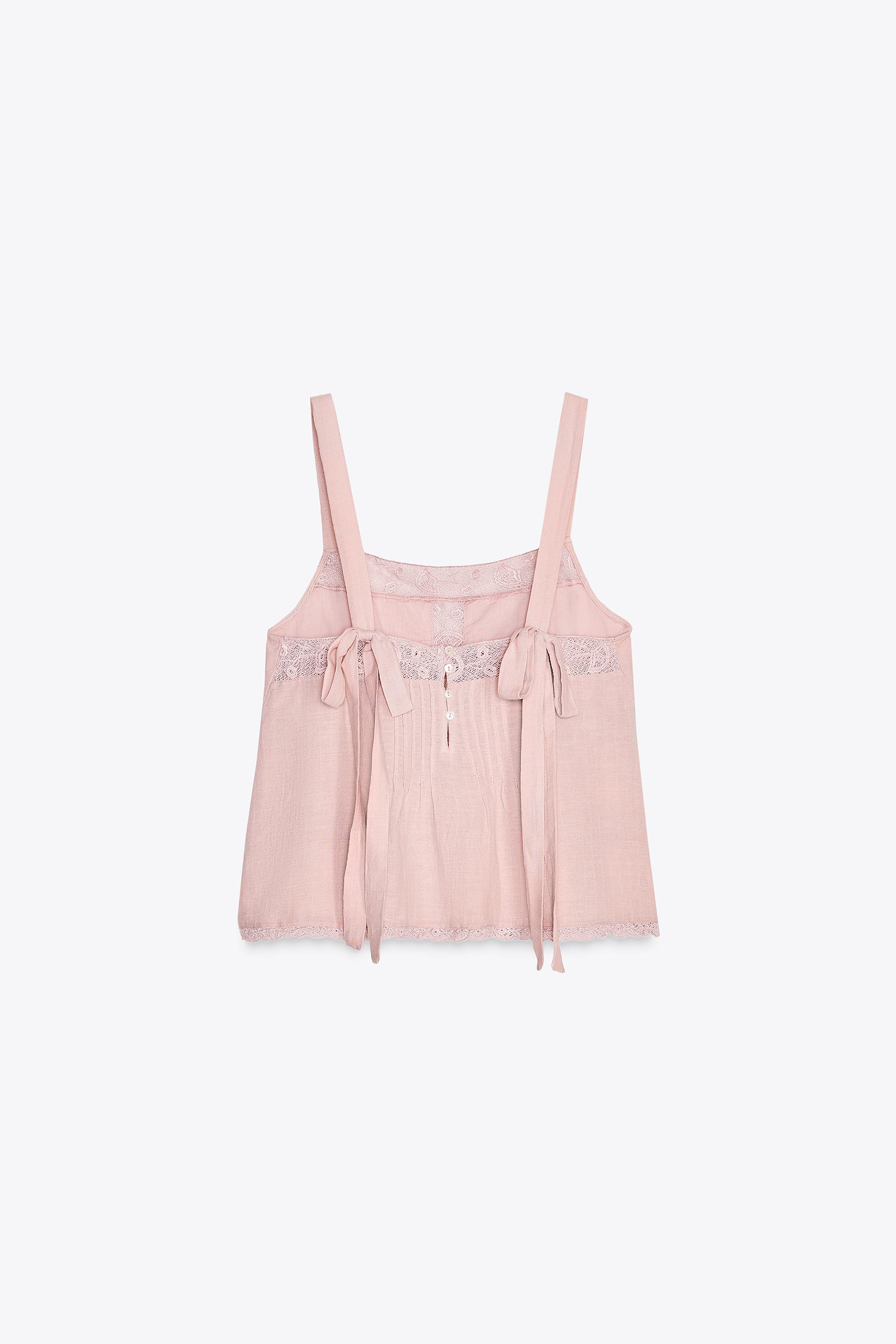 EMBROIDERED STRAPPY CHIFFON TOP - Pink | ZARA United States EMBROIDERED STRAPPY CHIFFON TOP - Pink | ZARA United States