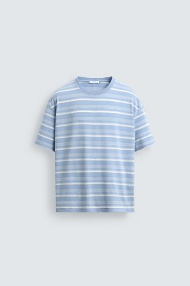 WASHED STRIPED T-SHIRT - Light blue by Zara