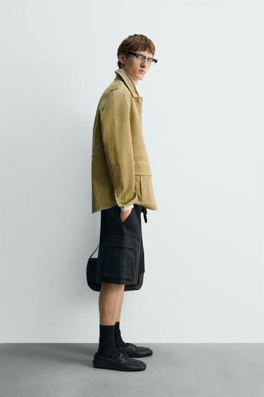 BLOUSON EN DAIM À POCHES - Jaune de Zara - Image 4