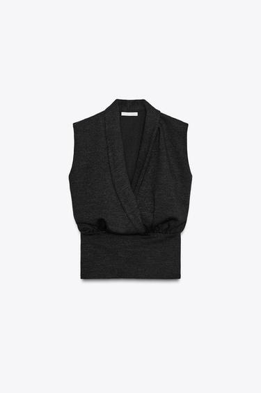TOP PIQUÉ CRUZADO - Antracita oscuro de Zara