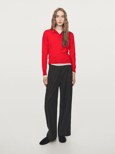 Zara Buttoned mock turtleneck knit sweater - Red - Image 0