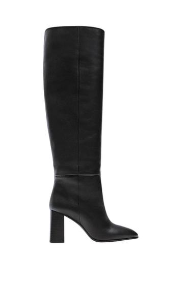 HEELED LEATHER KNEE HIGH BOOTS
