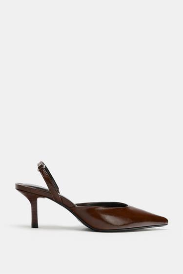 POINTED TOE SLINGBACK HEELS - Brown by Zara - Image 0