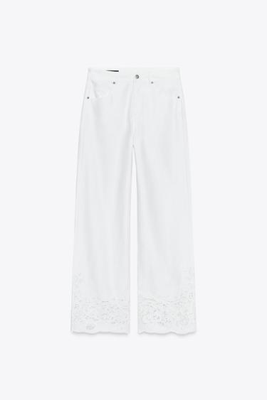 PANTALON DROIT BRODÉ - Blanc de Zara - Image 6