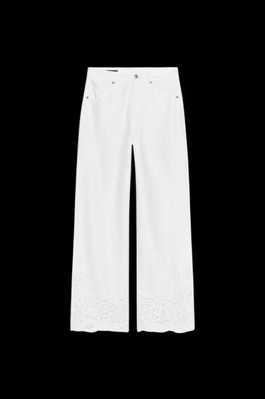 GERADE GESCHNITTENE HOSE MIT STICKEREI - Weiß von Zara - Bild 0