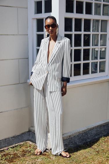 STRIPED TROUSERS WITH BUTTONS - Blue/White by Zara - Image 0