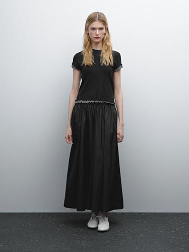 Zara Double-layer T-shirt with wavy ribbed detail - Black - Image 0