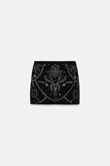 VELVET SEQUIN MINI SKIRT - Black by Zara