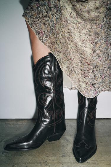 EMBROIDERED LEATHER COWBOY BOOTS - Black by Zara - Image 1