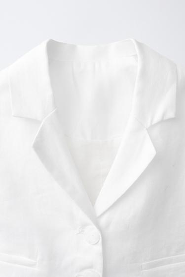 VESTE COURTE 100% LIN - Blanc cassé de Zara - Image 2