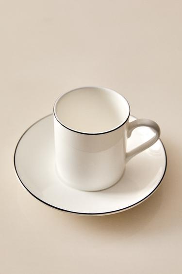 TASSE À CAFÉ ET SOUCOUPE BONE CHINA FILET NOIR - Blanc / Noir de Zara - Image 5