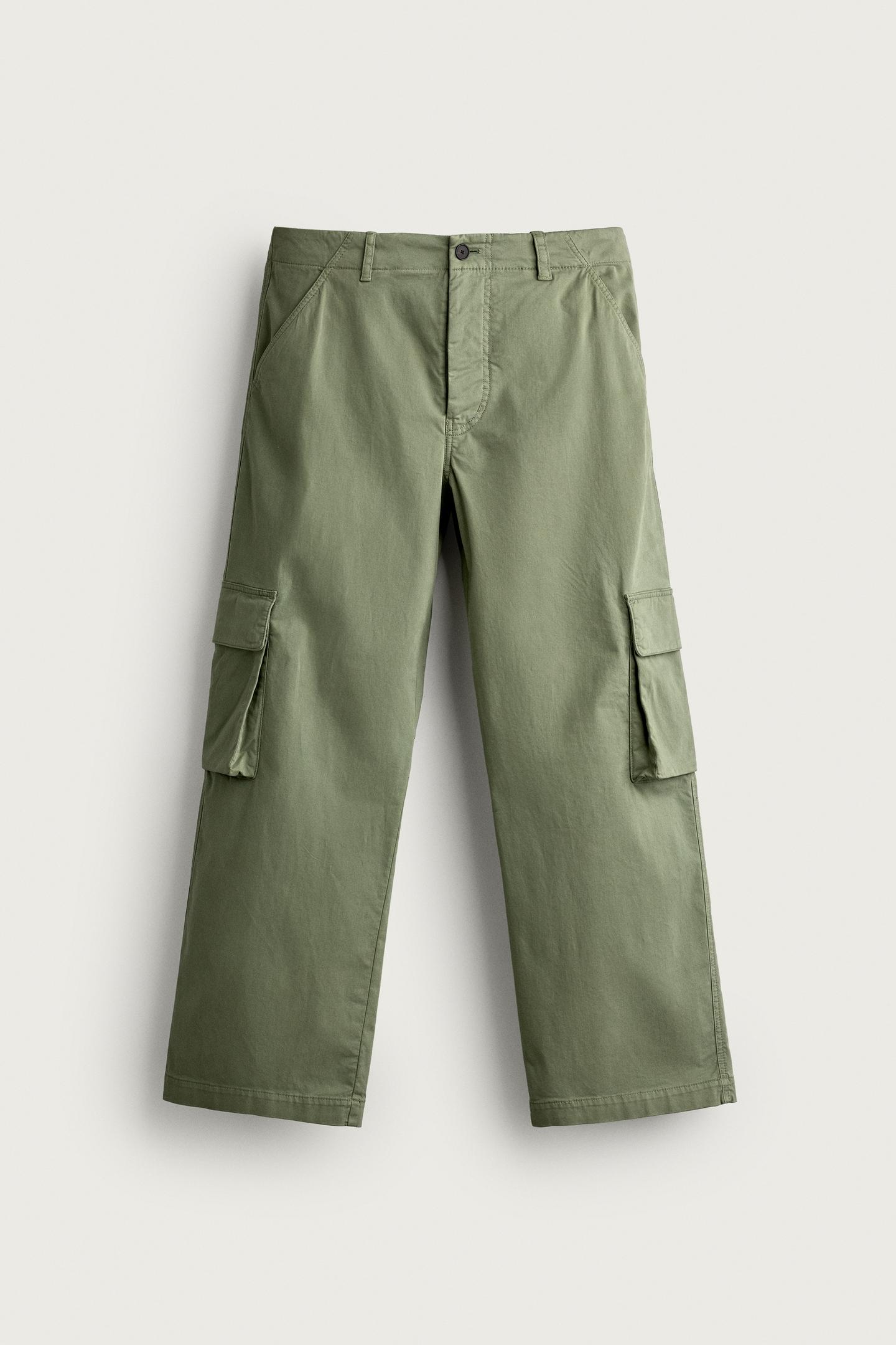 Мужские брюки Zara Relaxed-Fit Cargo, цвет: Зелёный — фото 7