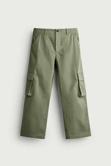 Zara RELAXED-FIT CARGO PANTS - Green